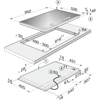 Газовая панель конфорок Miele KM 3054-1 EDST