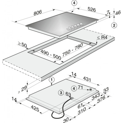 Газовая панель конфорок Miele KM 3034-1 EDST